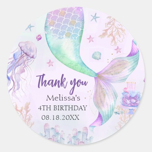 Purple Teal Mermaid Thank You Classic Round Sticker