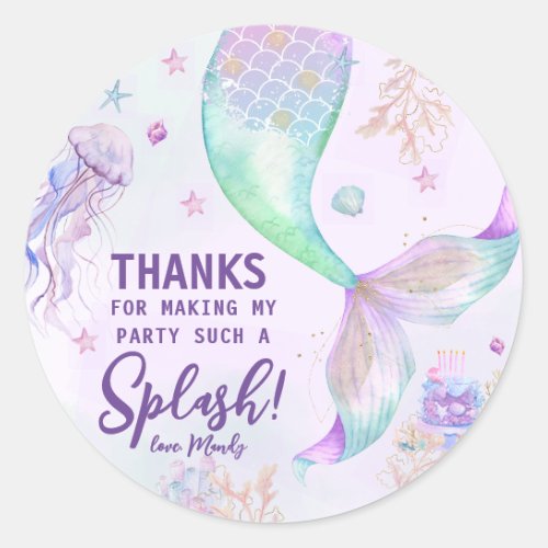 Purple Teal Mermaid Thank You Classic Round Sticker