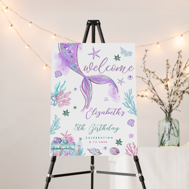 Purple Teal Mermaid Under the Sea Birthday Welcome Foam Board (In Situ (Stand))
