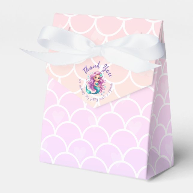 Purple Teal Mermaid Watercolor Thank You Favor Boxes (Front Side)