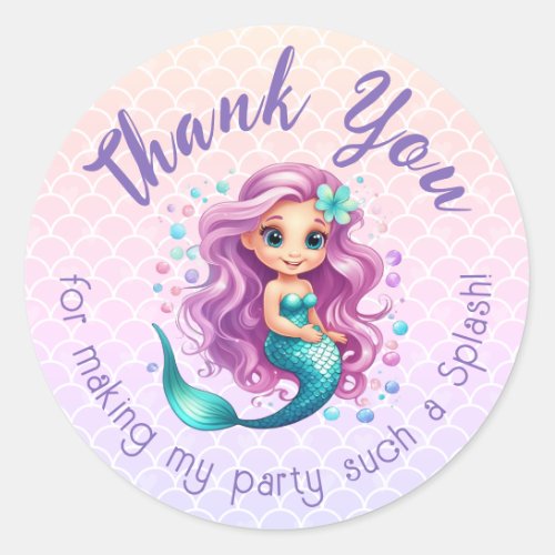 Purple Teal Mermaid Watercolor Thank You Favor Classic Round Sticker