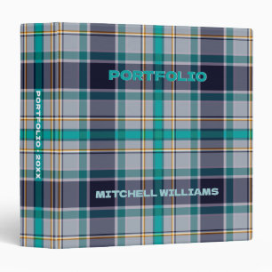 Purple Teal Modern Tartan Plaid Portfolio 3 Ring Binder