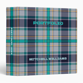 Purple Teal Modern Tartan Plaid Portfolio 3 Ring Binder