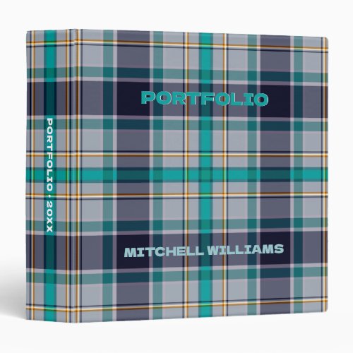 Purple Teal Modern Tartan Plaid Portfolio 3 Ring Binder