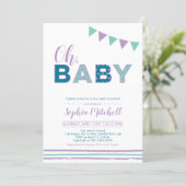 Purple & Teal | Modern Typography Girl Baby Shower Invitation (Standing Front)