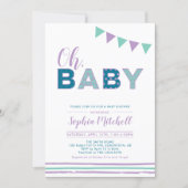 Purple & Teal | Modern Typography Girl Baby Shower Invitation (Front)