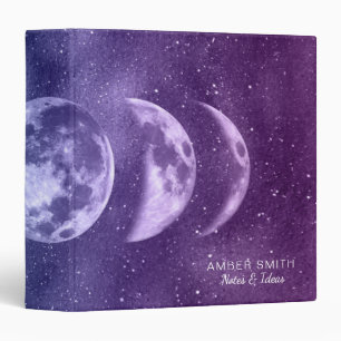 Purple Teal Moon Phases Celestial Pattern 3 Ring Binder