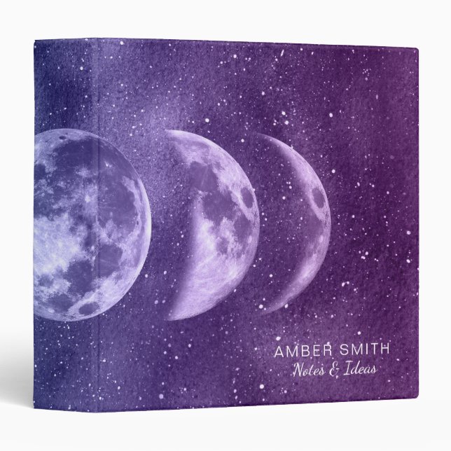 Purple Teal Moon Phases Celestial Pattern 3 Ring Binder (Front/Spine)