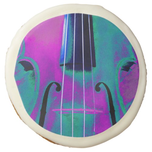 Purple Teal Musical Violin Sugar Cookie