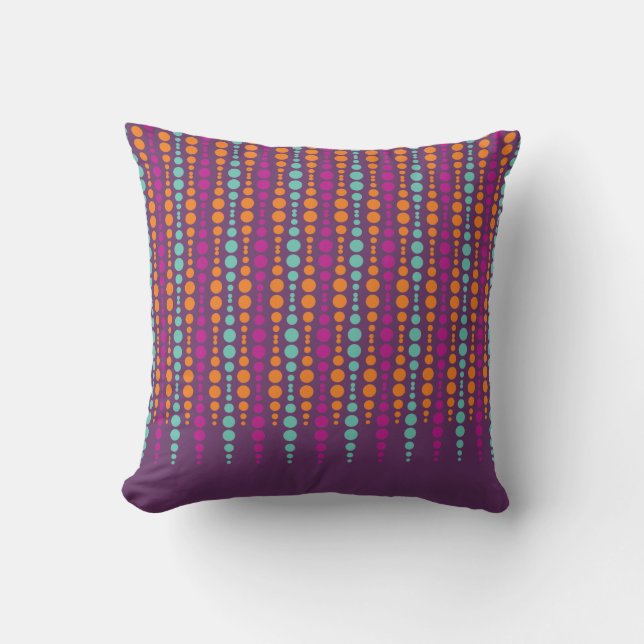 Purple, Teal, Orange Vertical Dot Pattern Throw Pillow (Front)