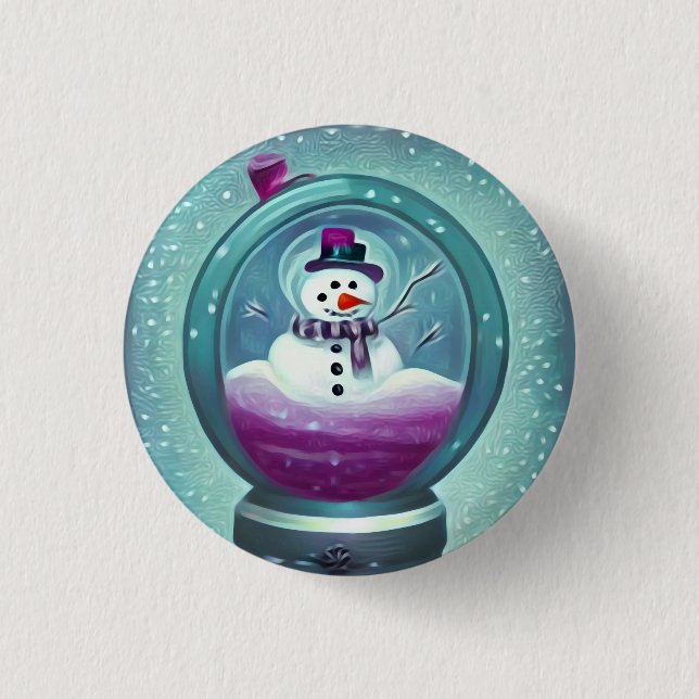 Purple Teal Painted Snow Globe Button (Front)