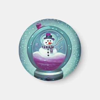 Purple Teal Painted Snow Globe Magnet