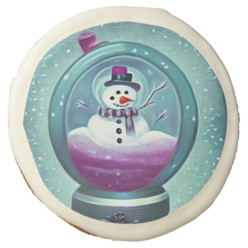 Purple Teal Painted Snow Globe Sugar Cookie