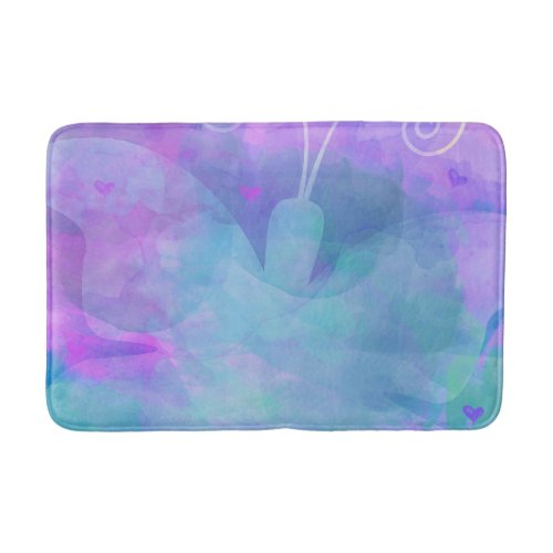 Purple Teal Pastel Watercolor Art Butterfly Bath Mat