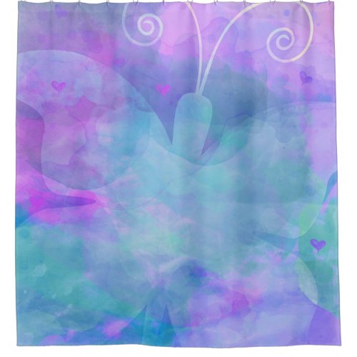 Purple Teal Pastel Watercolor Art Butterfly Shower Curtain