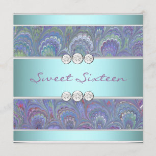 Purple Teal Peacock Paisley Sweet 16 Party Invitation