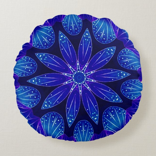 Purple & Teal Petals Mandala Round Pillow (Front)
