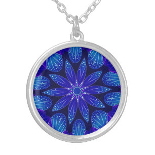 Purple & Teal Petals Mandala Silver Plated Necklace