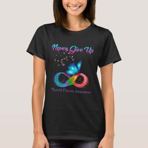 Purple Teal Pink Ribbon Thyroid Cancer T_Shirt