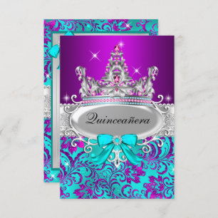 Purple Teal Shimmer Tiara Quinceanera Invitation
