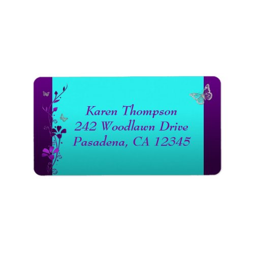 Purple Teal Silver Butterfly Address Label 2
