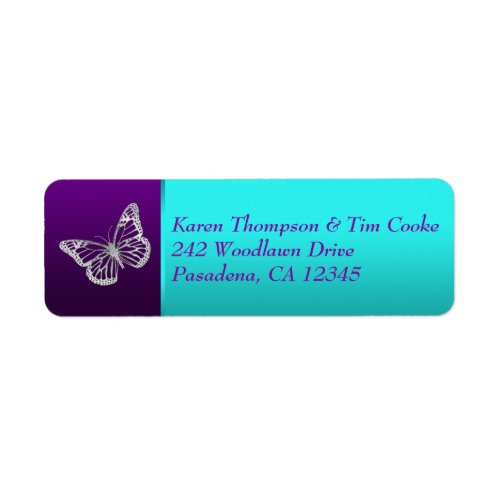 Purple Teal Silver Butterfly Return Address Label