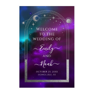 Purple Teal Silver Celestial Wedding Welcome Acrylic Print