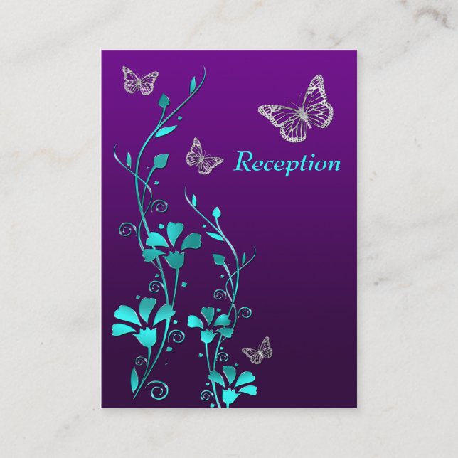 Purple, Teal, Silver Floral Butterflies Enclosure Card (Front)