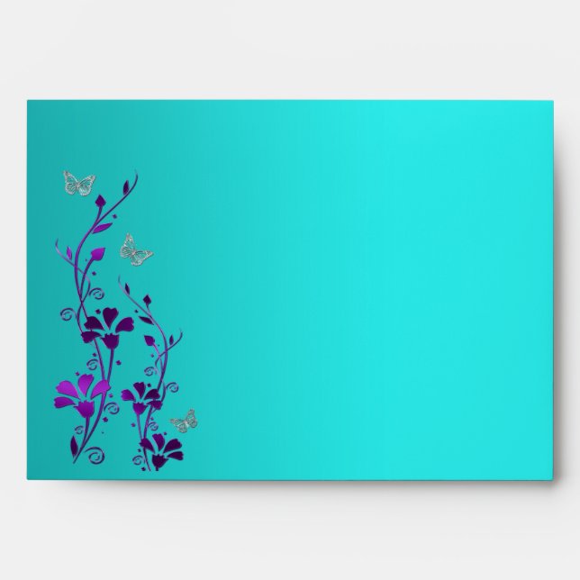 Purple Teal Silver Floral Butterfly A7 Envelope (Front)