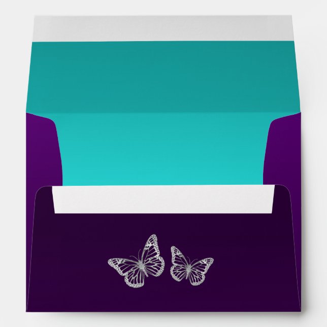 Purple Teal Silver Floral Butterfly A7 Envelope (Back (Bottom))