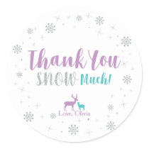 Purple, Teal & Silver: Winter Party Thank you Classic Round Sticker