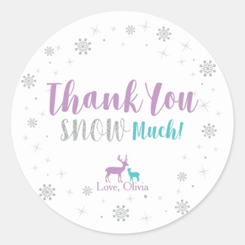 Purple Teal  Silver Winter Party Thank you Classic Round Sticker