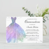 Purple Teal Sparkle Dress Quinceanera Invitation (Standing Front)