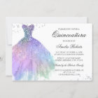 Purple Teal Sparkle Dress Quinceanera Invitation