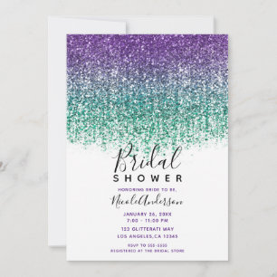 Purple Teal Sparkly Glitter Bridal Shower Invitation
