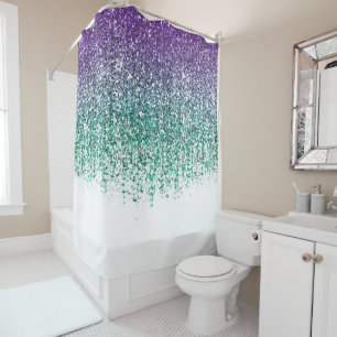 Purple Teal Sparkly Glitter Glam  Shower Curtain