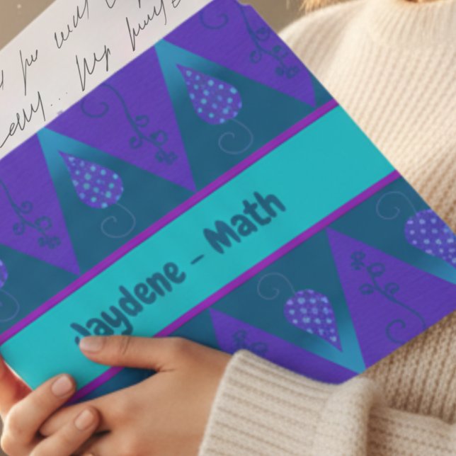 Purple  Teal Spotted Leaf File Folders (Fun fantasy leaf folders for school or work that are perfect for those who love bright colors.)