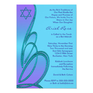 Purple Teal Star of David Bat Mitzvah Card