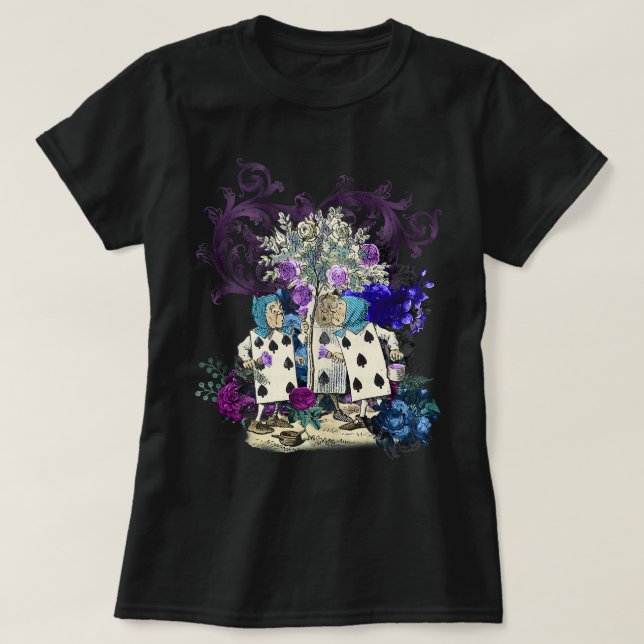 Purple Teal Steampunk Cards Rose Garden Alice in W T-Shirt (Design Front)