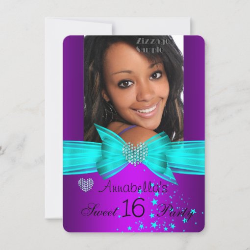 Purple Teal Sweet 16 Birthday Party Diamond Photo Invitation Zazzle