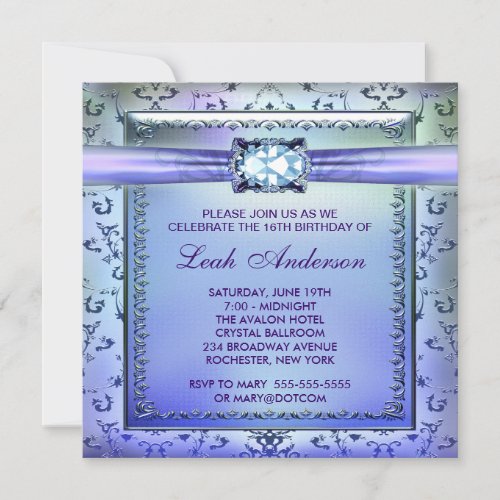 Purple Teal Sweet Sixteen Party Custom Announcement