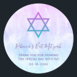 Purple Teal Tie Dye Bat Mitzvah Classic Round Sticker<br><div class="desc">These modern purple and teal blue tie dye Bat Mitzvah stickers are perfect for your special day! Easily personalize to use as cupcake toppers or for party favors.</div>