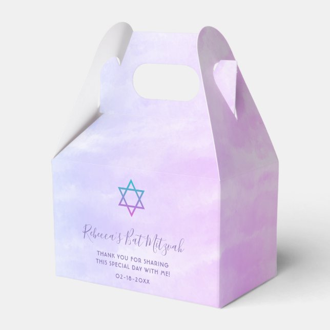 Purple Teal Tie Dye Bat Mitzvah Favor Boxes (Front Side)