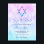 Purple Teal Tie Dye Bat Mitzvah Save the Date Announcement Postcard<br><div class="desc">Modern purple and teal blue tie dye Bat Mitzvah save the date postcards.</div>