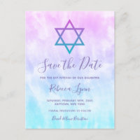 Purple Teal Tie Dye Bat Mitzvah Save the Date
