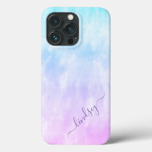 Purple Teal Tie Dye Calligraphy Personalized Name iPhone 13 Pro Case