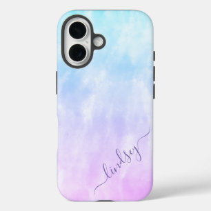 Purple Teal Tie Dye Calligraphy Personalized Name iPhone 16 Case