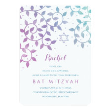 Purple   Teal Tree of Life Bat Mitzvah Invitations