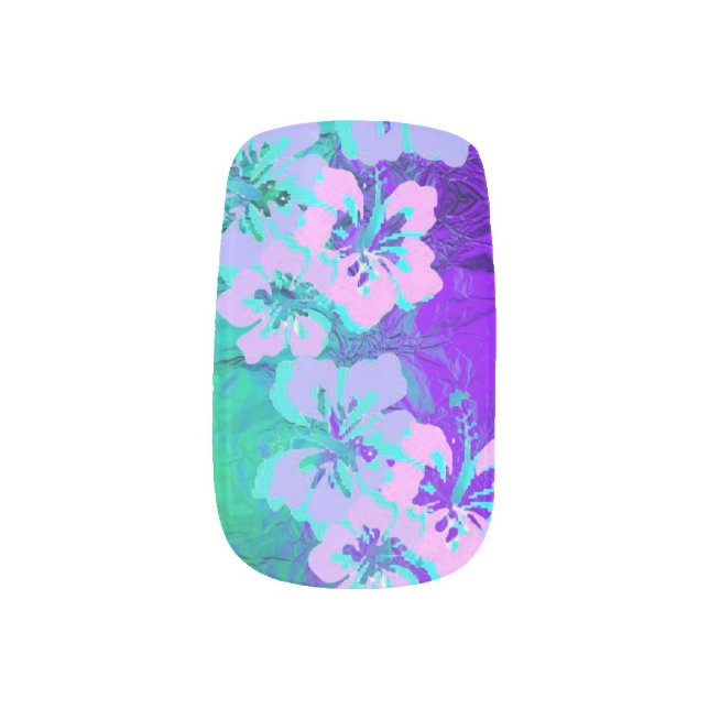 Purple Teal Tropical CBDOilPrincess  Minx Nail Art (Left Thumb)