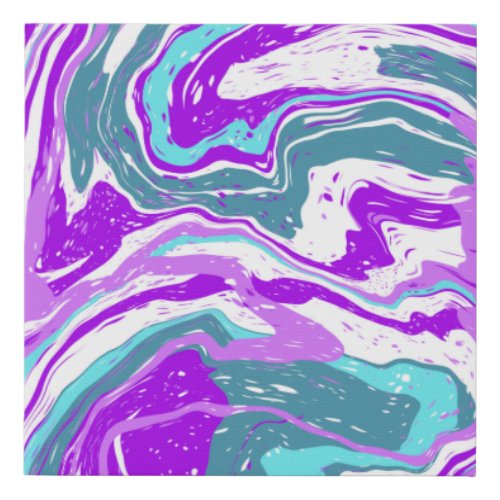 Purple Teal Turquoise Marble Fluid Art  Faux Canvas Print